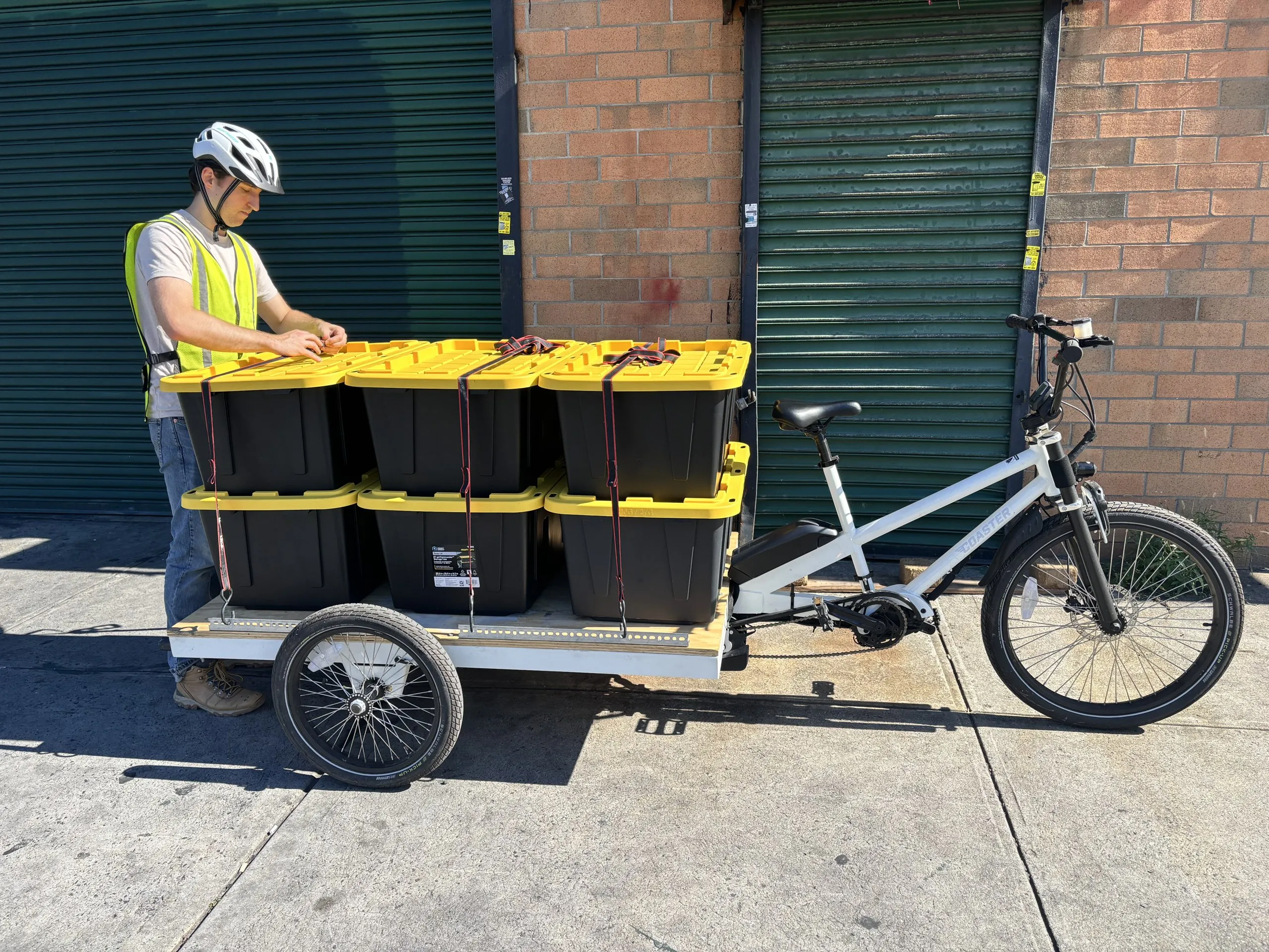Hudson Shipping Co cargo bike loaded with totes